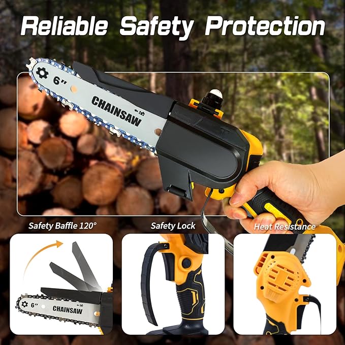 6 Inch Mini Chainsaw for Dewalt Battery 20v, Battery Powered(No Battery Included), Auto-Oiler, Brushless Hand-held Chain Saw with Safety Kit and Carrying Case for Wood Cutting,Tree Trimming/Pruning
