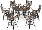 MFSTUDIO Cast Aluminum Bar Height Patio Dining Set of 7, Outdoor Table and Chairs Set with 1×54" Round Aluminum Patio Table and 6×Swivel Outdoor Bar Stool