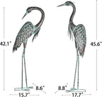 Kircust Garden Crane Statues, Standing Metal Patina Heron Decoy Outdoor Statue, 42-46 Inch Bird Yard Art for Patio Lawn Pond, Set of 2