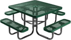 COATEDOUTDOORFURNITURE Heavy-Duty Portable Outdoor Picnic Table with Umbrella Hole, Expanded Metal Commercial-Grade Patio Dining Furniture Made in America (46" Square Top, Textured Green)