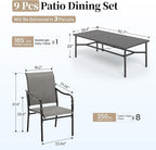 Patio Table and Chairs Set of 8, All-Weather Breathable Textilene Patio Chair with Gourd-Shaped Armrests, 83x39 Rectangle Table with Umbrella Hole, 9 Pcs Metal Frame Patio Dining Set
