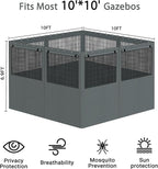 Gazebo Privacy Curtain 10'x10', Replacement Curtains with Mosquito Net Windows, 4-Panels Side Wall, Zippers, Waterproof Outdoor Curtains for Patio, Canopy, Garden and Backyard, Gray (Curtain Only)