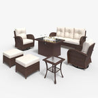 LayinSun 7 Pieces Outdoor Patio Furniture Set with Fire Pit Table, Rattan Wicker Sectional Swivel Rocker Chairs Sets