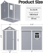 6x4.5 FT Plastic Sheds & Outdoor Storage, UV Resistant Storage Sheds Outdoor with Floor and Window, All-Weather Garden Resin Tool Shed for Lawn Mower, Yard Tools, Bike, Light Grey
