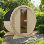 ZONEMEL Outdoor Barrel Steam Sauna, Wood Sauna Room for 2 Person with 4.5KW ETL TOULE Heater, Volcanic Stones, Asphalt Shingles, Waterproof Tarp, 8mm Tempered Glass, 220V, Rubber Base(0-195℉)