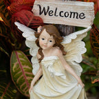 Garden Fairy Solar Light Welcome Sign, 22" in Height, Decorative Outdoor Statue with Auto Light-Up Feature