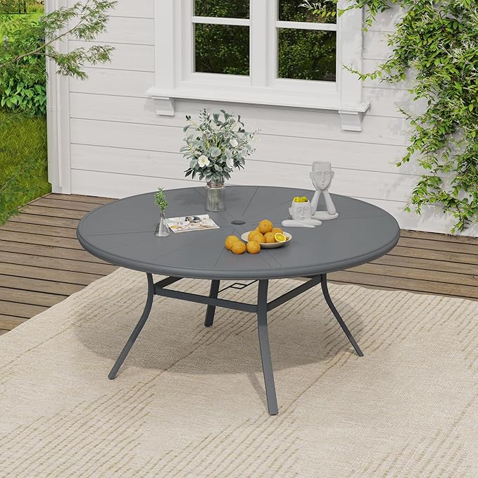 VICLLAX Outdoor Patio Round Dining Table, 53"x 53" Aluminum Tabletop for Deck Lawn Garden Backyard, Dark Grey