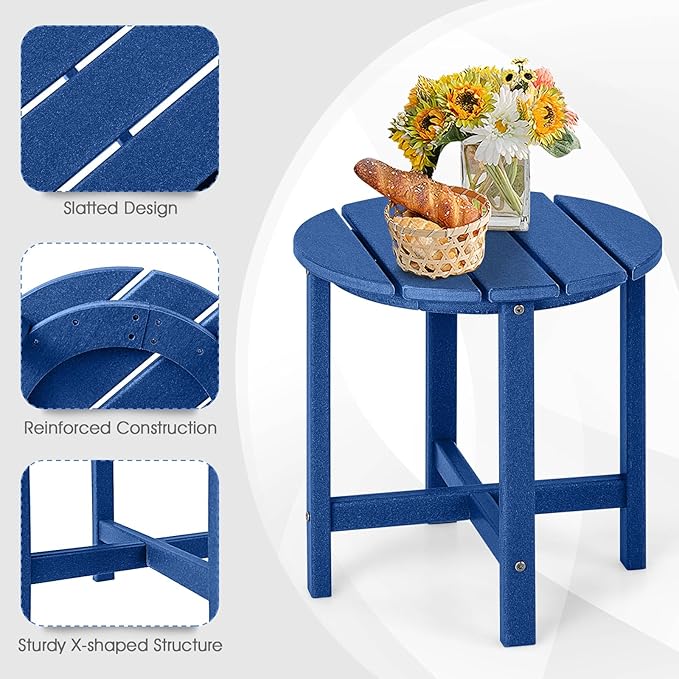 Tangkula Round Outdoor Side Table, 18 Inch Weather Resistant HDPE Adirondack Table, Outdoor Indoor Chairside End Tables, Patio Side Table for Lawn Garden Balcony Backyard, Easy Assembly (1, Navy)