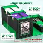 Card Deck Box for MTG, Double Card Storage Box with 2 Commander Display & 1 Dice Tray, Fits 200+ Double Sleeved Cards, Organizer for CCG TCG Sports Cards (Black Green)