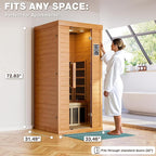 1- Person Infrared Sauna, Remotely Controllable Indoor Sauna, Low EMF 1200W/120V LCD Heater, WiFi & BT Control, 9-Color Light Therapy, Safe Flame-Retardant Material, Wood