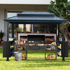 Domi 6'×10' Hardtop Grill Gazebo, Outdoor Metal BBQ Gazebo with Galvanized Steel Double Roof, 2 Double-Layer Storage Cabinets and Ceiling Hooks, Permanent Grill Canopy for Patio Backyard Garden,Grey