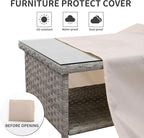 WAROOM Outdoor PE Wicker Coffee Table - Patio Rattan Garden Side End Tea Table with Glass Top Furniture, Grey
