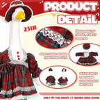 Soulchen 1 Set Christmas Plaid Porch Goose Outfit 23 Inch Xmas Cement Goose Clothes Dress and Hat Costume Set for Holiday Lawn Garden Yard Decor