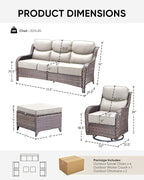 HUMMUH 7 Pieces Wicker Patio Furniture Set with Patio Swivel Chairs Set of 4,High Back Outdoor Sofa Ottomans,6 Inch Thick Cushions Outdoor Conversation Set for Porch, Balcony, Deck