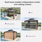PURPLE LEAF 10' X 12' Hardtop Gazebo Canopy for Patio Deck Backyard Heavy Duty Outside Sunshade with Netting and Curtains Outdoor Permanent Metal Pavilion