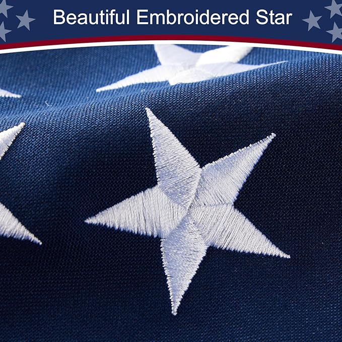 American Flag 10x15 ft Heavy Duty TearProof Series, All Weather High Wind US Flag, Premium Spun Polyester with Embroidered Stars, Sewn Stripes, Brass Grommets for Outdoor Use