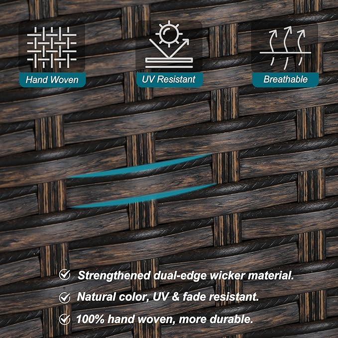 PHI VILLA 7 Piece Outdoor Dining Set for 6, 64" Metal Steel Dining Table with Umbrella Hole & Cushioned Rattan Chairs for Patio, Yard, Porch, Deck