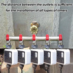 5 Way Garden Hose Splitter, Heavy Duty Brass Nickel Plated Rust Resistant Faucet Manifold, 3/4" Frost Resistant Outdoor Hose Adapter Connector，Hose Spigot Adapter with 5 large red handles