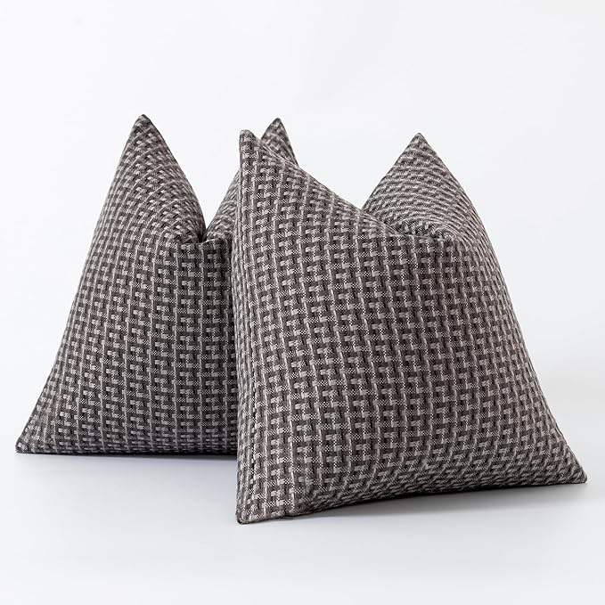 Kevin Textile Outdoor Waterproof Throw Pillow Covers Pack of 2 Weaving Texture Water Resistant Outside Decorative Cushion Covers for Garden Patio Tent Balcony Bench Couch Sofa 16x16 Inch, Dark Grey