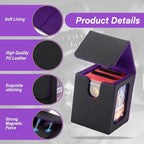 MTG Deck Box, Double Display Window MTG, Commander Deck Box Fits 120+ Single Sleeved Cards, PU Leather Magnetic Closure Card Box with 2 Dividers&2 Toploaders for TCG, CCG, Black/Violet