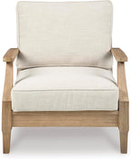 Signature Design by Ashley Carter Hall Outdoor Eucalyptus Neutral Patio Lounge Chair with Thick Performance Fabric Cushion, Beige