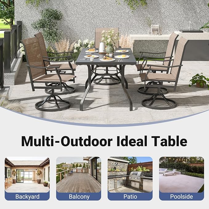 Soohow Outdoor Dining Table 60"x35", Rectangle Patio Dining Table with 1.57" Umbrella Hole, Outdoor Metal Furniture for Patio, Graden, Backyard and Poolside, Weather-Resistant