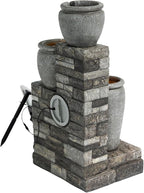 Teamson Home 30.7" 4-Tier Cascading Bowl Solar Powered Water Fountain for Outdoor Living Spaces, Gray