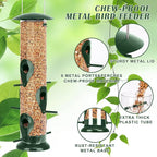 FEED GARDEN Metal Tube Bird Feeders for Outdoors Hanging, 6-Port Bird Feeder for Outside, Finch Feeders for Outside, Squirrel Proof Bird Feeders with Heavy Duty Metal Lid, Chew-Proof, 13 Inch Green