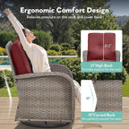 7 Piece Patio Furniture Set - Wicker Patio Conversation Set with Swivel Glider, 3 Seat Sofa, 2 Ottomans, Glass Side Table and Coffee Table for Deck Backyard - Grey Wicker Red Cushion