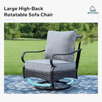 MFSTUDIO 5 Pieces Outdoor Patio Furniture Set, Metal Outdoor Conversation Sofa, Rattan Wicker Patio Sectional Sofa Set with 4 x Swivel Single Sofa, 1 x Fire Pit Table, Grey
