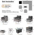 ovios 10 Pieces Patio Furniture Set, Outdoor Wicker Sectional Sofa with 42" Fire Pit Table Swivel Chairs, Modern Modular Deep Seat Rattan Couch Conversation Sets, Black