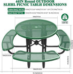 47'' Heavy-Duty Metal Picnic Tables with Umbrella Hole, Outdoor Steel Heavy Duty Commercial Grade Black Table, Outdoor Bench Set for Lawn, Patio, Park, Yard, Garden, Porch (Set B, Round)