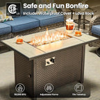ovios 7 Pieces Patio Furniture Set, Outdoor Wicker Sofa Couch with Swivel Chairs 42" Fire Pit Table, High Back All Weather Modern Conversation Sets, Grey Rattan, Denim Blue