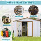 Sheds & Outdoor Storage 12 ft × 10 ft Storage Shed Large Classic Apex Roof Metal Garden Storage Sheds with Hinged Door Tool Cabinet for Backyard, Patio, Poolside, White + Yellow