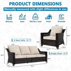 Vista Vibe 3 Pieces Outdoor Patio Conversation Furniture Set - 78" 3-seat Sofa | 2 Wicker Chairs, Deep Seat Loveseat, Removable Cushions, Hand-Woven PE Rattan Couch, Balcony (Brown/Beige)
