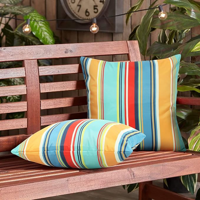 Outdoor Waterproof Throw Pillow Covers 20x20 Inches Decorative Lines Striped Pillow Covers Blue Square Cushion Cases for Patio Furniture Tent Garden Couch,Set of 2,Color Stripe(Blue)