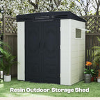 6x4FT HDPE Resin Outdoor Storage Shed with Sloped Roof, Injection Molded Plastic Lean to Garden Tool Shed, All Weather Resistant, Lockable Double Doors & Ventilation for Backyard Patio