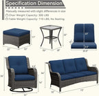 Wicker Patio Furniture Set 6 Piece, Outdoor Furniture Patio Conversation Set Includes 1 Three-Seat Sofa, 2 Swivel Rocker Chairs, 2 Ottomans and 1 Side Table,Blue