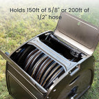 Giraffe Tools SW5 Metal Hose Reel Box, Heavy Duty Garden Hose Storage Reel Hideaway, Crank Handle, 150ft 5/8" Hose Capacity, Green