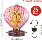 LUJII Seashell Shaped Hand Blown Glass Hummingbird Feeder for Outdoors Hanging, Rust Proof & Leak Proof, 25 fl.oz, Unique Gardening Gift for Friends, Garden & Backyard Decor, Purple