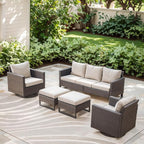 Rilyson Wicker Outdoor Patio Furniture Set - 5 Piece Patio Conversation Set with 2 Swivel Rocker Chairs,2 Rattan Ottoman and 1 Couch for Outside Porch Deck Backyard Garden(Brown/Beige)