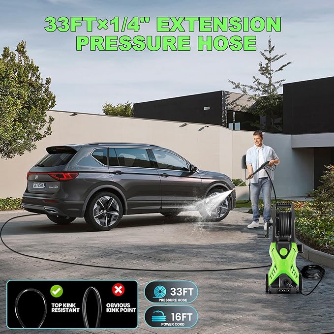 Pressure Cleaner 5000 PSI 4.0 GPM Power Cleaner with 33FT Hose, 4 Nozzle and 500ML Foam Cannon, Cleaner Machine for Home, Car Washing, Fence Cleaning, Patio, Green