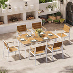 HDPS Outdoor Patio Dining Chairs Set of 2, 350LBS Capacity Aluminum Patio Dining Chairs with Armrests, Weather-Resistant for Lawn, Garden, Yard, Poolside and Indoor Use, White & Teak