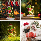 Green Monster Solar Garden Statue with Christmas Tree and 6 LED Lights - Outdoor Figurine - Glossy Resin - Waterproof - Spot Clean - Christmas Decor