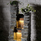 47" H Garden Water Fountain Outdoor with LED Lights & Pump, 3-Tier Cascading Outdoor Fountain for Garden,Patio,Porch,Backyard,Home Art Decor (Gray)