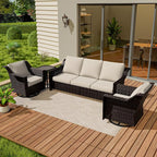 Vista Vibe 4 Pieces Outdoor Patio Conversation Furniture Set - 78" 3-Seat Sofa | 2 Swivel Glider Rocker Chairs | Wicker End Table, Rattan Loveseat, Upholstered Couch, Garden, Deck (Brown/Beige)