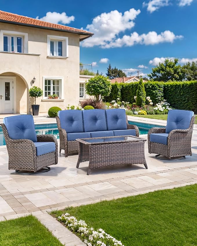 Luxury 22x24/22x25 6-Inch Outdoor Seat Cushions - Set of 2 Water Repellent Patio Chair Comfortable Cushion for Porch Rattan Dining Rocker Glider Loveseat Couch Sectional Sofa - Navy Blue