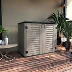 Horizontal Resin Storage Shed, 34 Horizontal Cu.ft Outdoor Storage Cabinet Waterproof for Garden/Backyard/Home/Pool, Lockable(34 Cu.ft-Brown)