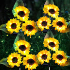 ANGMLN Solar Sunflower Outdoor Garden Lights, 4 Pack with 12 Sunflower Waterproof Garden Decor, Gifts for Mom Grandma, Waterproof Decorative Lights for Pathways Patios and Yards Decorations