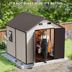 CDCASA 8x8 FT Resin Storage Shed with Floor Included, Large Waterproof Outside Plastic Storage Sheds with Base, 2 Adjustable Openable Windows,for Backyard Patio Lawn, Brown & Light Grey